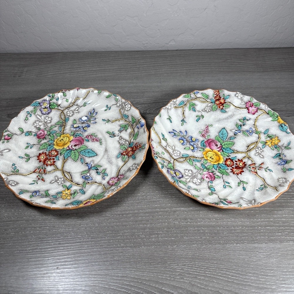 Copeland Spode Patricia Saucers Set of 2 Vintage Floral English China 7.5 Inch